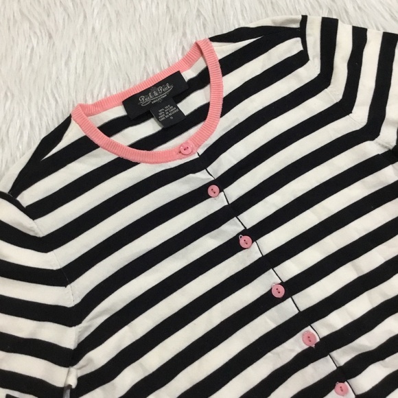 Peck a peck women’s pink black stripe lightweight cardigan sweater size … - Picture 2 of 4